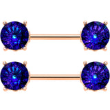 14G 9/16 Blue Gem Rose Gold Tone Simply Elegant Nipple Ring Set