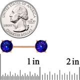 14G 9/16 Blue Gem Rose Gold Tone Simply Elegant Nipple Ring Set