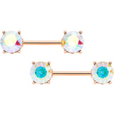 14G 9/16 Clear Gem Rose Gold Tone Simply Elegant Nipple Ring Set