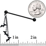 14G Black Gone Batty Halloween Dangle Industrial Barbell 38mm
