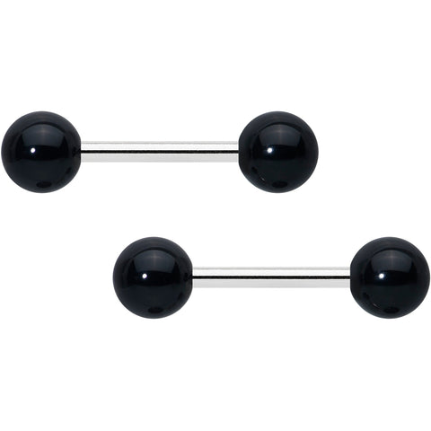 14G 1/2 Elegant Black Agate Barbell Nipple Ring Set