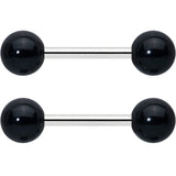 14G 1/2 Elegant Black Agate Barbell Nipple Ring Set