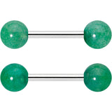 14G 1/2 Elegant Green Jade Barbell Nipple Ring Set