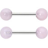 14G 1/2 Elegant Pink Rose Quartz Barbell Nipple Ring Set