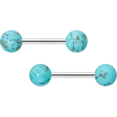 14G 1/2 Elegant Blue Turquoise Barbell Nipple Ring Set