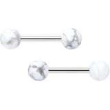 14G 1/2 Elegant White Howlite Barbell Nipple Ring Set