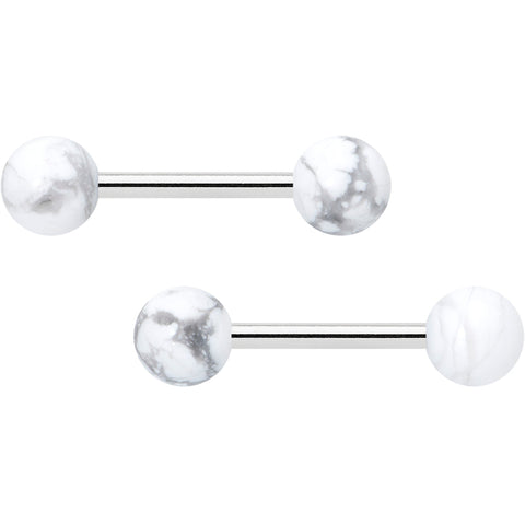 14G 1/2 Elegant White Howlite Barbell Nipple Ring Set