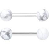 14G 1/2 Elegant White Howlite Barbell Nipple Ring Set