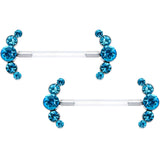 14G 13/16 Blue Gem Bioplast Simple Curve Barbell Nipple Ring Set