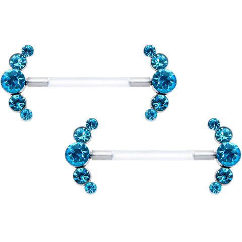14G 13/16 Blue Gem Bioplast Simple Curve Barbell Nipple Ring Set