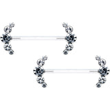 14G 13/16 Clear Gem Bioplast Simple Curve Barbell Nipple Ring Set
