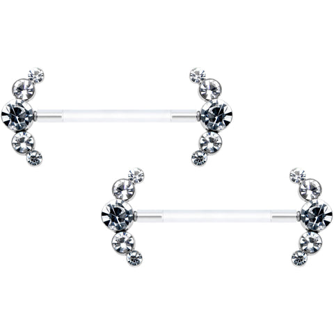 14G 13/16 Clear Gem Bioplast Simple Curve Barbell Nipple Ring Set