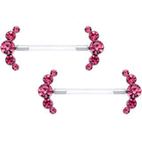 14G 13/16 Pink Gem Bioplast Simple Curve Barbell Nipple Ring Set