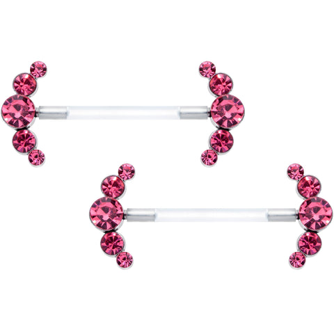 14G 13/16 Pink Gem Bioplast Simple Curve Barbell Nipple Ring Set