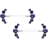 14G 13/16 Purple Gem Bioplast Simple Curve Nipple Ring Set
