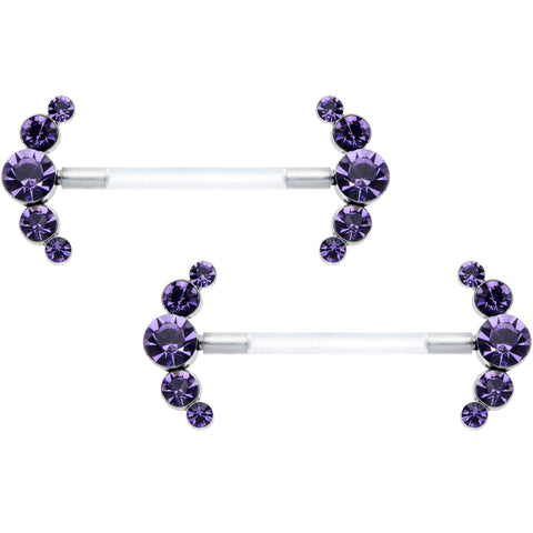 14G 13/16 Purple Gem Bioplast Simple Curve Nipple Ring Set