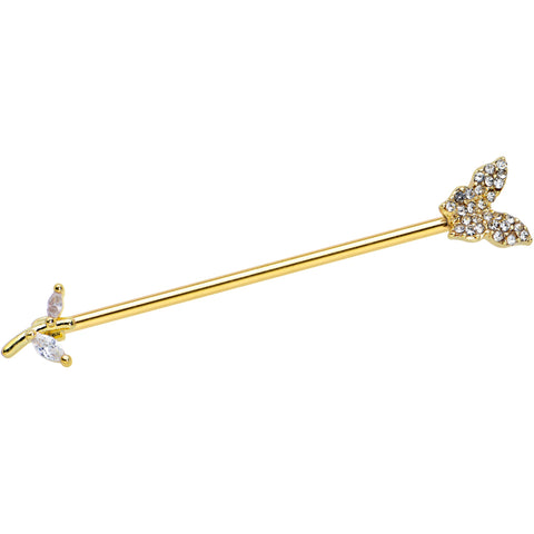14G Clear CZ Gem Gold Tone Glam Butterfly Industrial Barbell 38mm