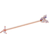 14G Aurora CZ Rose Gold Tone Butterfly Industrial Barbell 38mm