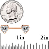 14G 9/16 Grey CZ Gem Rose Gold Tone Heart Nipple Ring Set