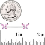14G 3/4 Pink CZ Gem Butterflies Barbell Nipple Ring Set