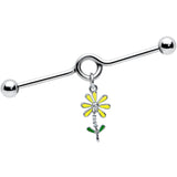 14G Clear CZ Gem Whimsy Daisy Flower Dangle Project Bar 38mm