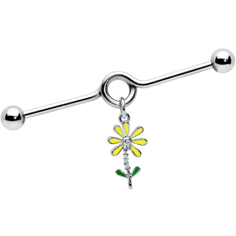 14G Clear CZ Gem Whimsy Daisy Flower Dangle Project Bar 38mm
