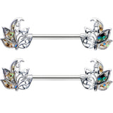 14G 9/16 Multicolor Openwork Autumn Leaf Barbell Nipple Ring Set