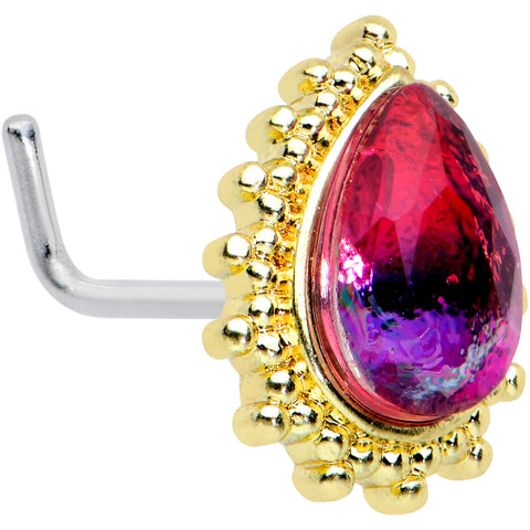 20G 7.5mm Purple Tourmaline Textured Drop L Shape Nose Ring