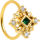 20G 5/16 Green Gem Gold Tone Noble Square Nose Hoop