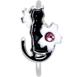 20G 5/16 Pink Gem Black Cat White Flowers Nose Hoop