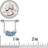 14G 9/16 Clear Blue Gem Leafy Branch Dangle Nipple Ring Set