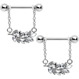 14G 9/16 Clear Gem Leafy Branch Dangle Nipple Ring Set