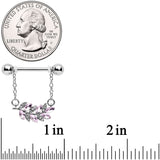 14G 9/16 Clear Pink Gem Leafy Branch Dangle Nipple Ring Set