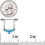 14G 9/16 Blue Gem Crowning Glory Chain Dangle Nipple Ring Set
