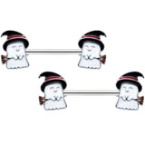 14G 9/16 Witch Hat Ghost Halloween Barbell Nipple Ring Set