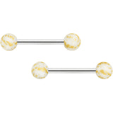 14G 9/16 Matte White Splatter Barbell Nipple Ring Set