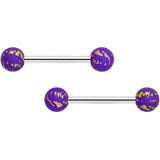14G 9/16 Matte Purple Splatter Barbell Nipple Ring Set