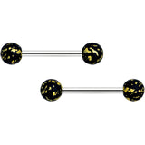 14G 9/16 Matte Black Splatter Barbell Nipple Ring Set