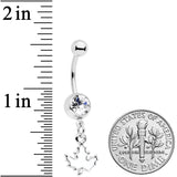 Clear Gem Autumn White Maple Leaf Dangle Belly Ring