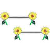 14G 9/16 Cheery Sunflower Barbell Nipple Ring Set