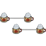 14G 9/16 Pumpkin Spice Cappuccino Coffee Barbell Nipple Ring Set