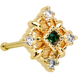 20G 1/4 Green Gem Gold Tone Noble Square Nose Bone