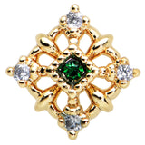 20G 1/4 Green Gem Gold Tone Noble Square Nose Bone