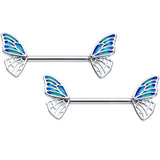 14G 9/16 Simple Blue Wing Butterfly Barbell Nipple Ring Set