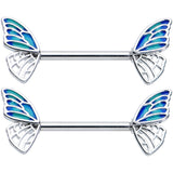 14G 9/16 Simple Blue Wing Butterfly Barbell Nipple Ring Set