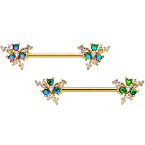 14G 9/16 Purple Tourmaline Gold Tone Spray Nipple Ring Set