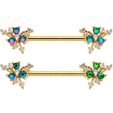 14G 9/16 Purple Tourmaline Gold Tone Spray Nipple Ring Set