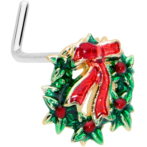 20G 7mm Festive Bow Wreath Christmas L Shape Nose Ring