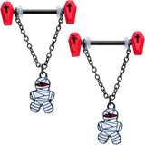 14G 9/16 Mummy Red Coffin Halloween Chain Dangle Nipple Ring Set