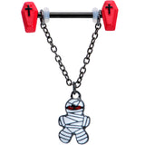 14G 9/16 Mummy Red Coffin Halloween Chain Dangle Nipple Ring Set